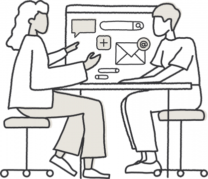 Two people sitting at a desk illustration