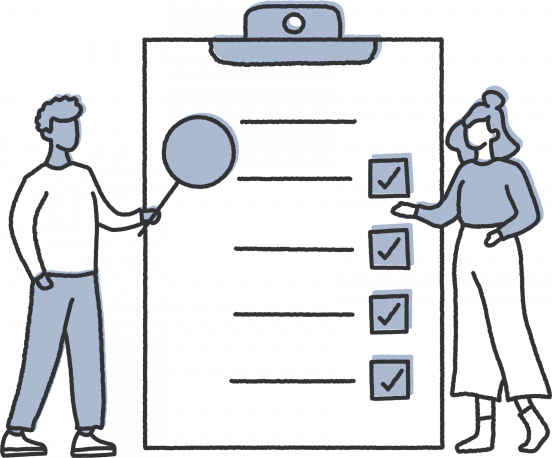People standing with a giant clipboard check list illustration