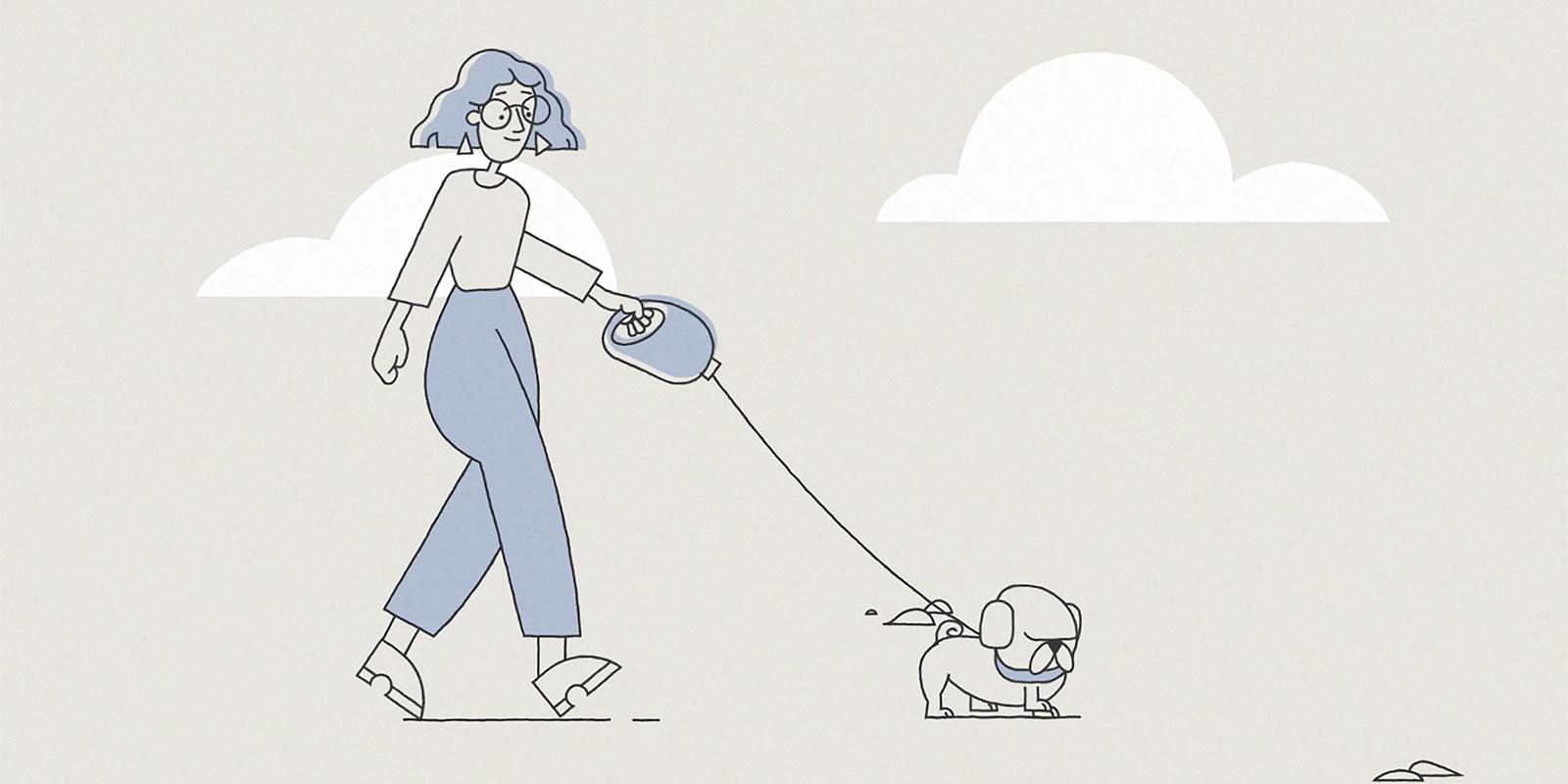 Woman walking with a dog illustration