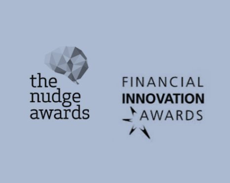 two award logos on a blue background